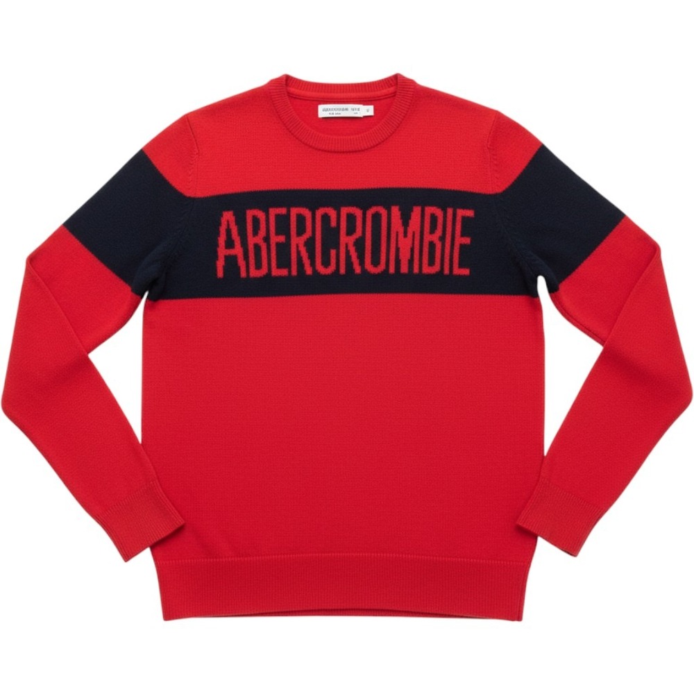 Abercrombie Kids Sweater Boys 13/14 Red Navy Blue Logo Colorblock Knit Crewneck